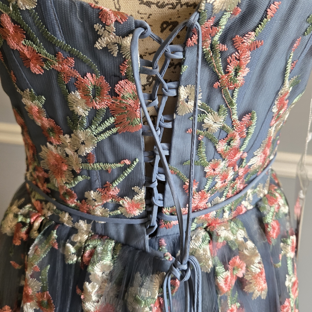 Floral Embroidered Blue Dress - Picture 8 of 11